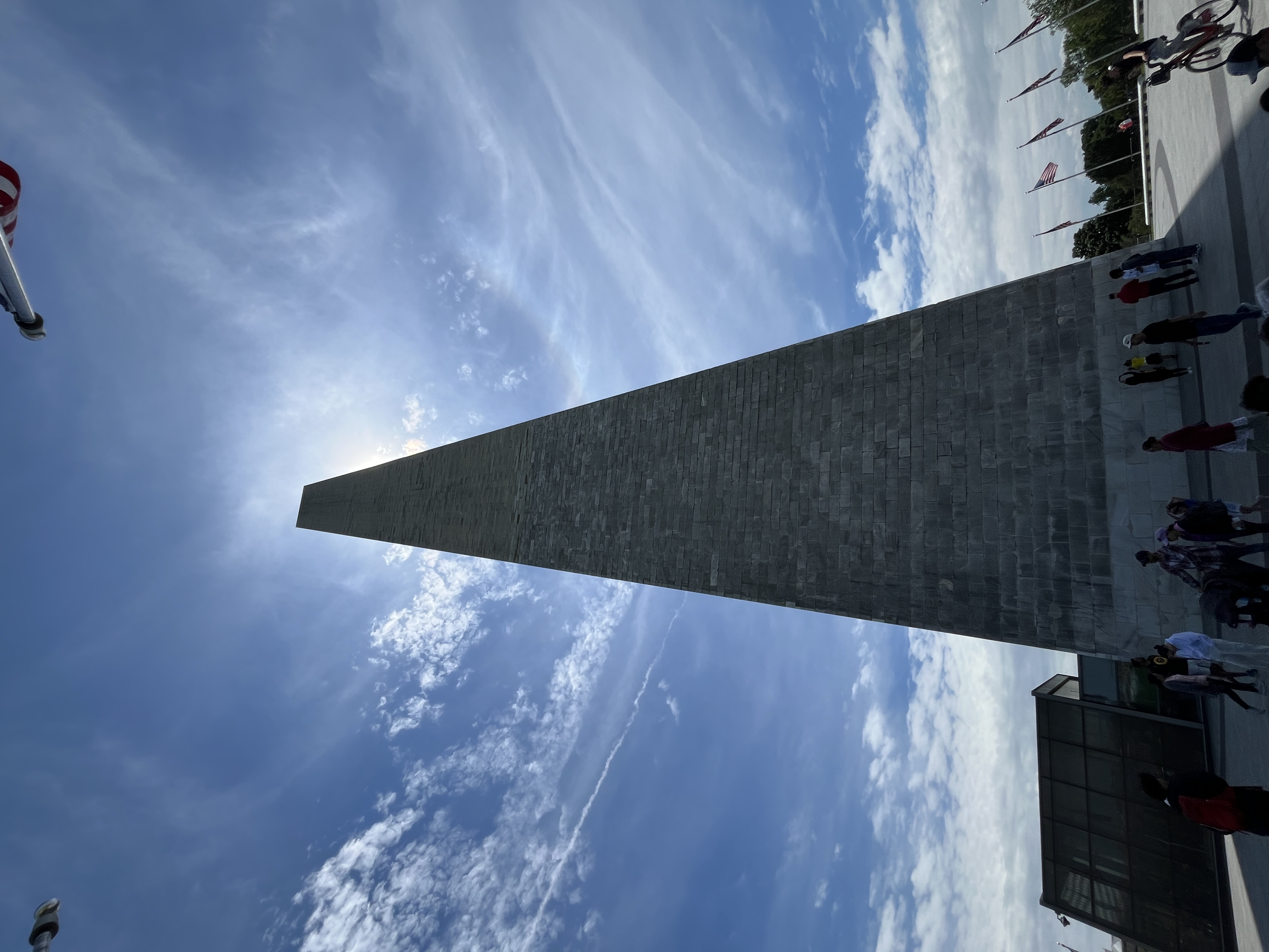 The color shift at the base of the Washington Monument